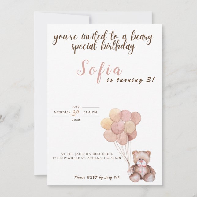 Invitación de cumpleaños de Teddy Bear (Anverso)