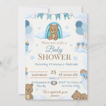 Invitación de Cumpleaños de Teddy Bear Azul para B