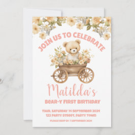 Invitación de cumpleaños de Teddy Bear Wildflower 