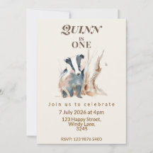 Invitación de cumpleaños de tejón Woodland Whisper