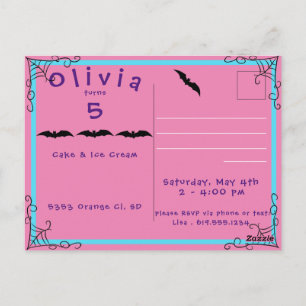 Invitación de cumpleaños de telaraña y murciélago 