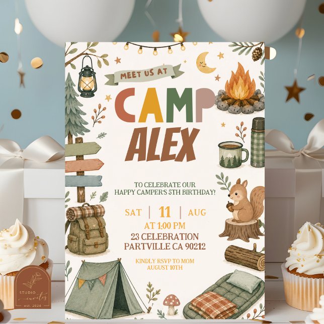 Invitación de cumpleaños de tema de camping para n (Subido por el creador)