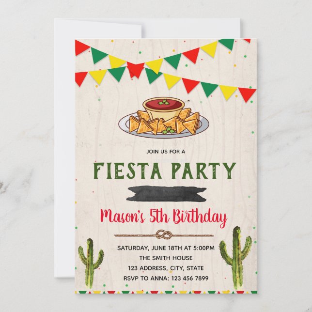 Invitación de cumpleaños de tema de Fiesta (Anverso)