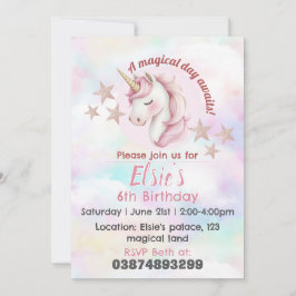 Invitación de cumpleaños de tema de unicornio para