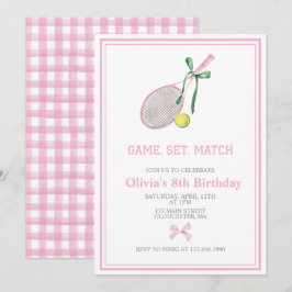 Invitación de cumpleaños de tenis a cuadros preppy