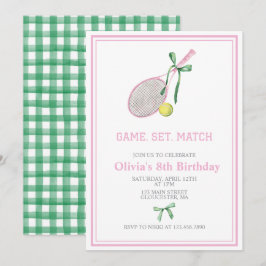 Invitación de cumpleaños de tenis a cuadros preppy