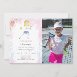 Invitación de cumpleaños de tenis con foto