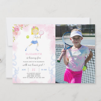 Invitación de cumpleaños de tenis con foto