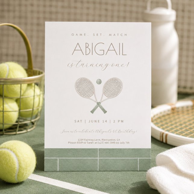 Invitación de cumpleaños de tenis en verde salvia  (Subido por el creador)