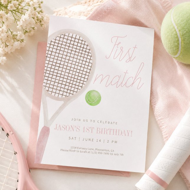 Invitación de cumpleaños de tenis Primer Partido R (Subido por el creador)