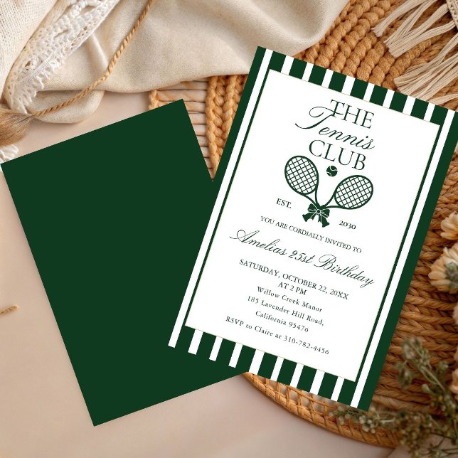 Invitación de Cumpleaños de Tennis Green Bow (Subido por el creador)