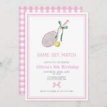 Invitación de cumpleaños de Tennis preppy plapot