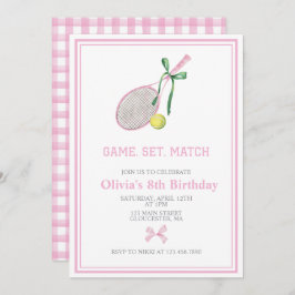 Invitación de cumpleaños de Tennis preppy plapot