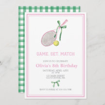Invitación de cumpleaños de Tennis preppy plapot