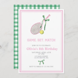 Invitación de cumpleaños de Tennis preppy plapot
