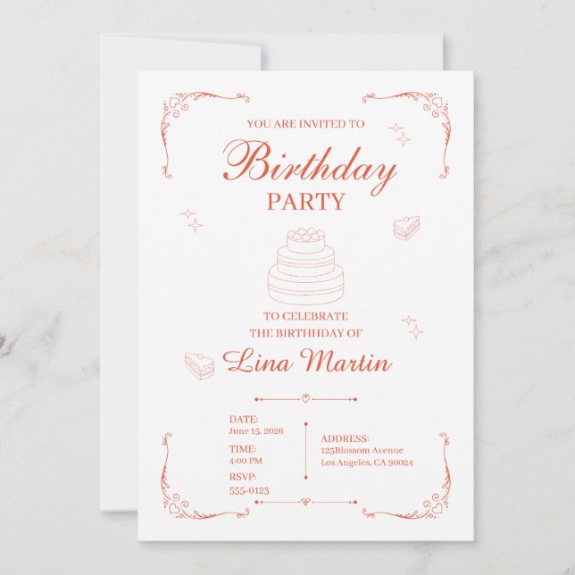 Invitación de cumpleaños de terracota (Anverso)