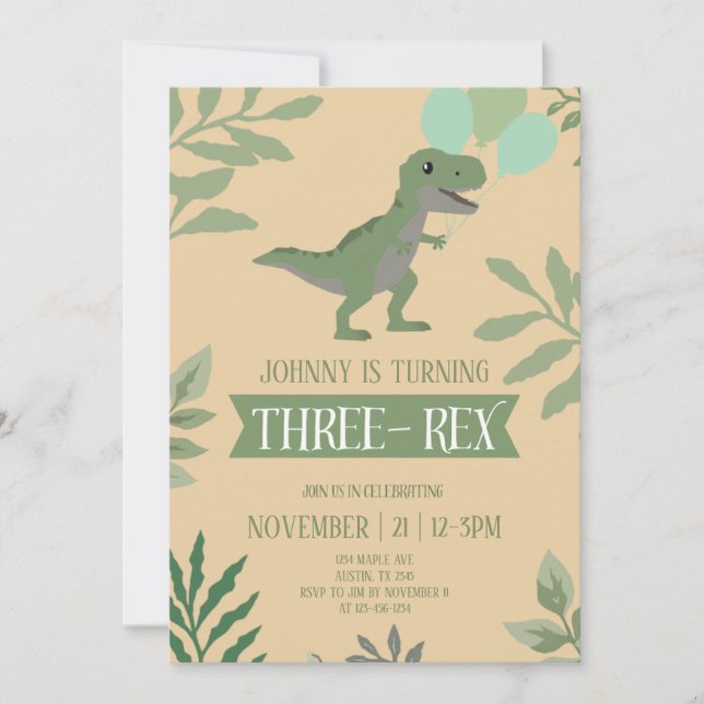 Invitación de cumpleaños de Three-Rex (Anverso)