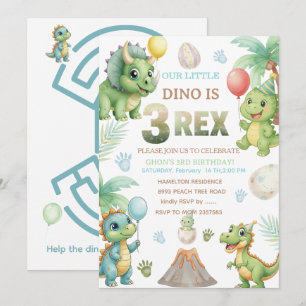 Invitación de cumpleaños de Three-Rex con invitaci