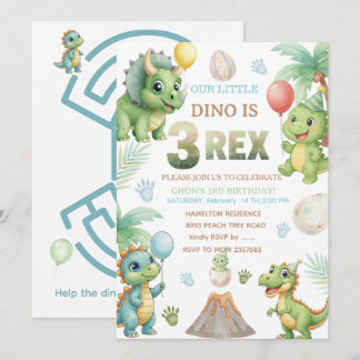 Invitación de cumpleaños de Three-Rex con invitaci