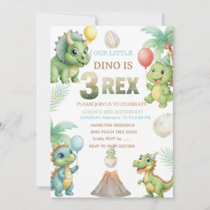 Invitación de cumpleaños de Three-Rex con invitaci