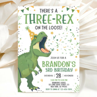 Invitación de cumpleaños de Three Rex para el 3er 