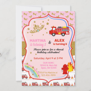 Invitación de cumpleaños de tiaras y camiones de b