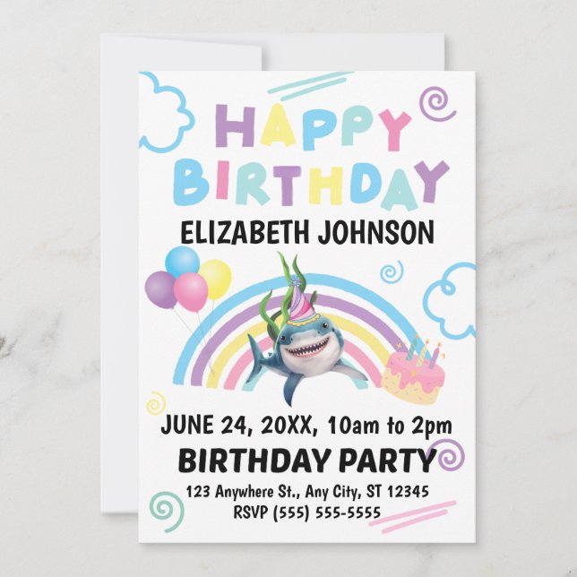 Invitación de Cumpleaños de Tiburón (Anverso)