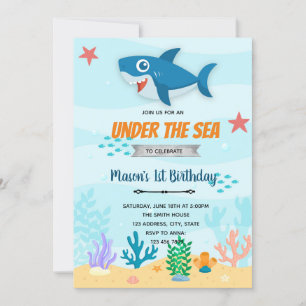 invitación de cumpleaños de tiburón bajo el mar