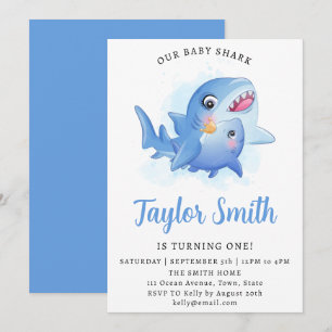 Invitación de cumpleaños de tiburón bebé lindo