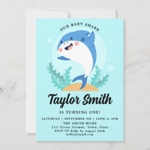 Invitación de cumpleaños de tiburón bebé lindo
