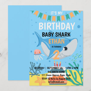 Invitación de cumpleaños de tiburón bebé lindo