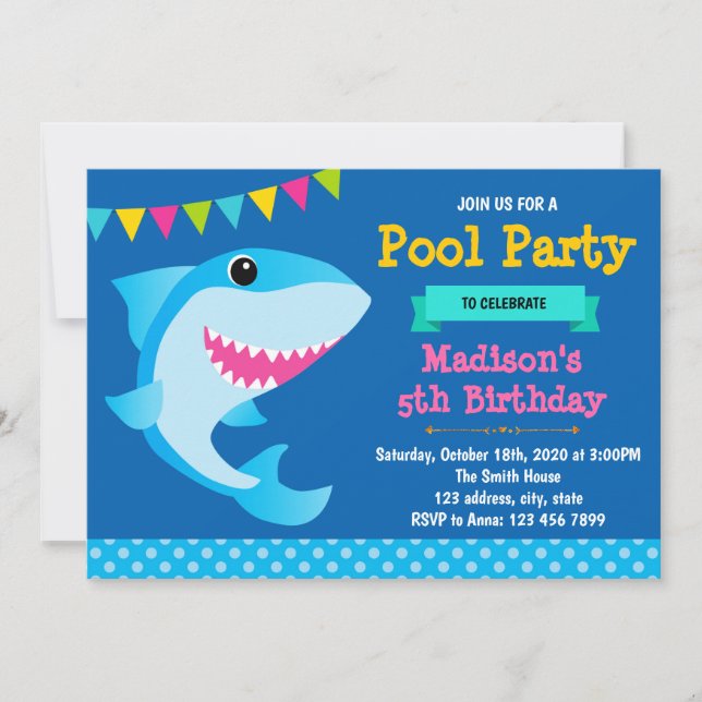 Invitación de cumpleaños de tiburón blanco (Anverso)