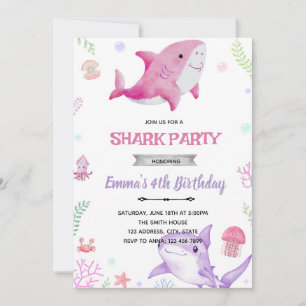 invitación de cumpleaños de tiburón chica