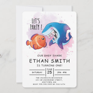 Invitación de cumpleaños de tiburón de acuarela li