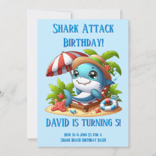 Invitación de cumpleaños de tiburón editable para 