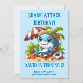 Invitación de cumpleaños de tiburón editable para 