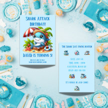 Invitación de cumpleaños de tiburón editable para 