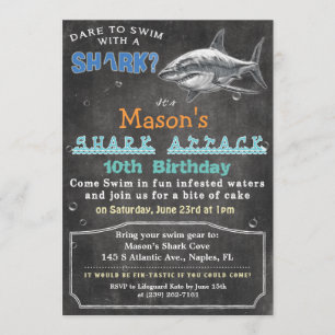 Invitación de cumpleaños de tiburón en pizarra