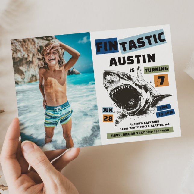 Invitación de cumpleaños de tiburón Fin-Tastic con (Subido por el creador)