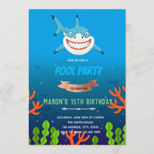 Invitación de cumpleaños de tiburón lindo