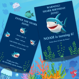 Invitación de cumpleaños de tiburón para niño   Ed