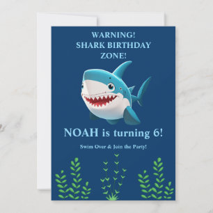 Invitación de cumpleaños de tiburón para niño   Ed