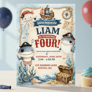 Invitación de cumpleaños de tiburón pirata para ni