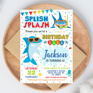 Invitación de Cumpleaños de Tiburón Splash Splash 
