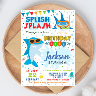 Invitación de Cumpleaños de Tiburón Splash Splash 