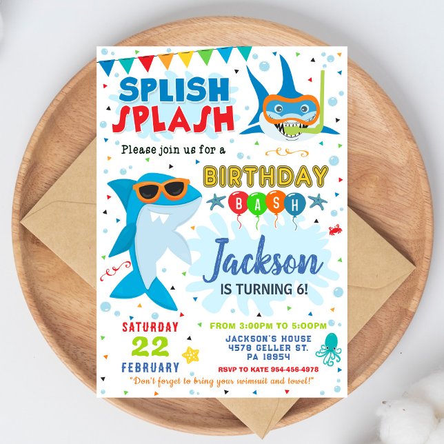 Invitación de Cumpleaños de Tiburón Splash Splash  (Subido por el creador)