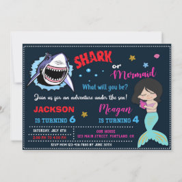Invitación de cumpleaños de tiburón y sirena fiest