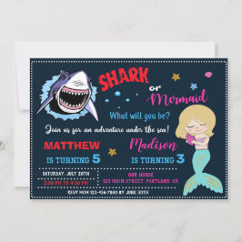 Invitación de cumpleaños de tiburón y sirena fiest
