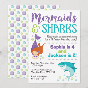 Invitación de cumpleaños de tiburones y sirenas