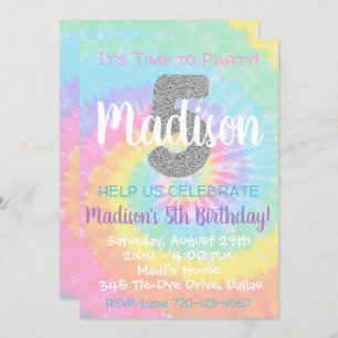 Invitación de cumpleaños de Tie Dye 5º cumpleaños